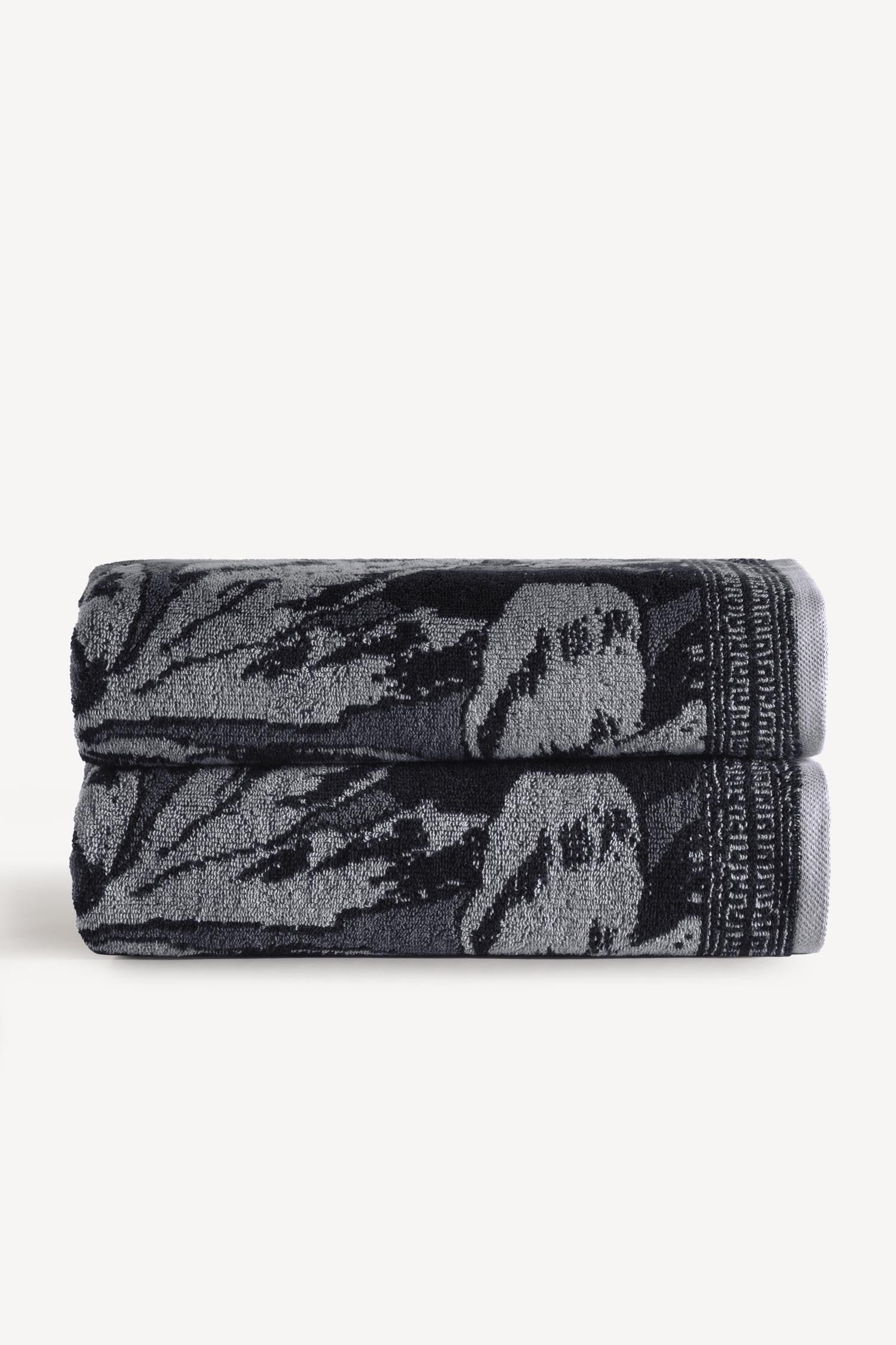 Caressa İpliği Boyalı 2'li Banyo Havlusu Seti Antrasit - CHERX