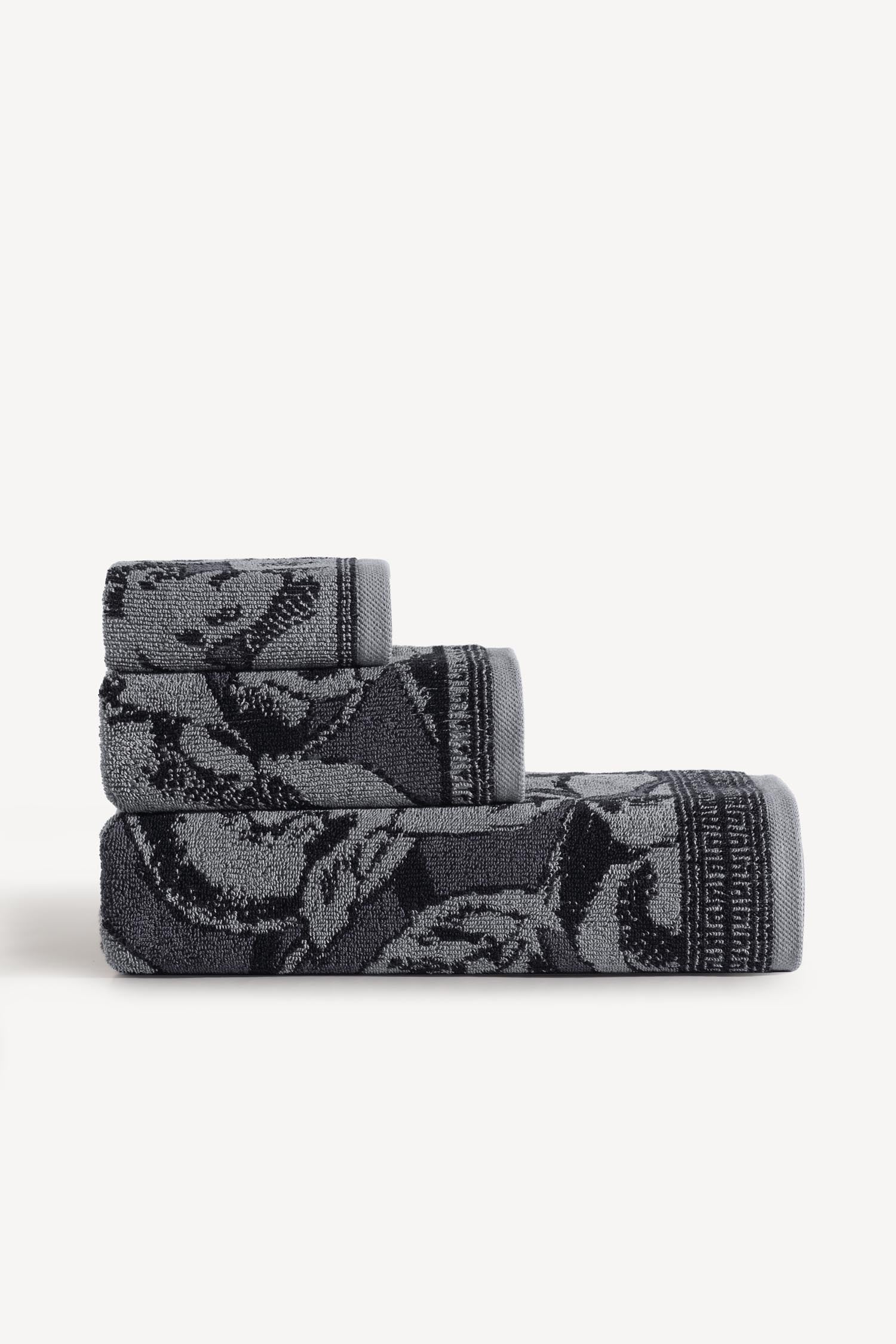 Caressa İpliği Boyalı 3'lü Havlu Seti Antrasit - CHERX