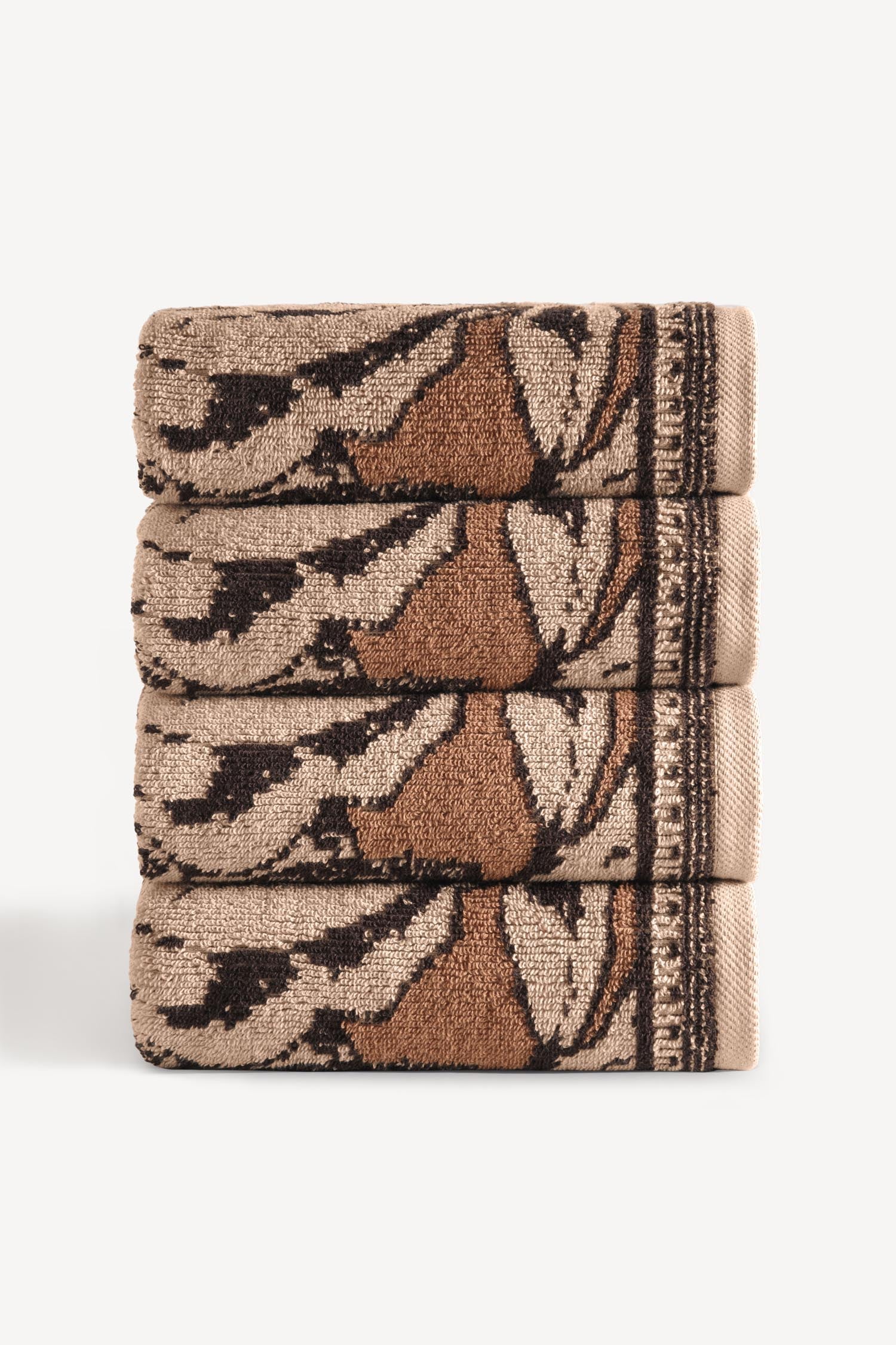 Caressa İpliği Boyalı 4’lü El Havlusu Seti Karamel - CHERX