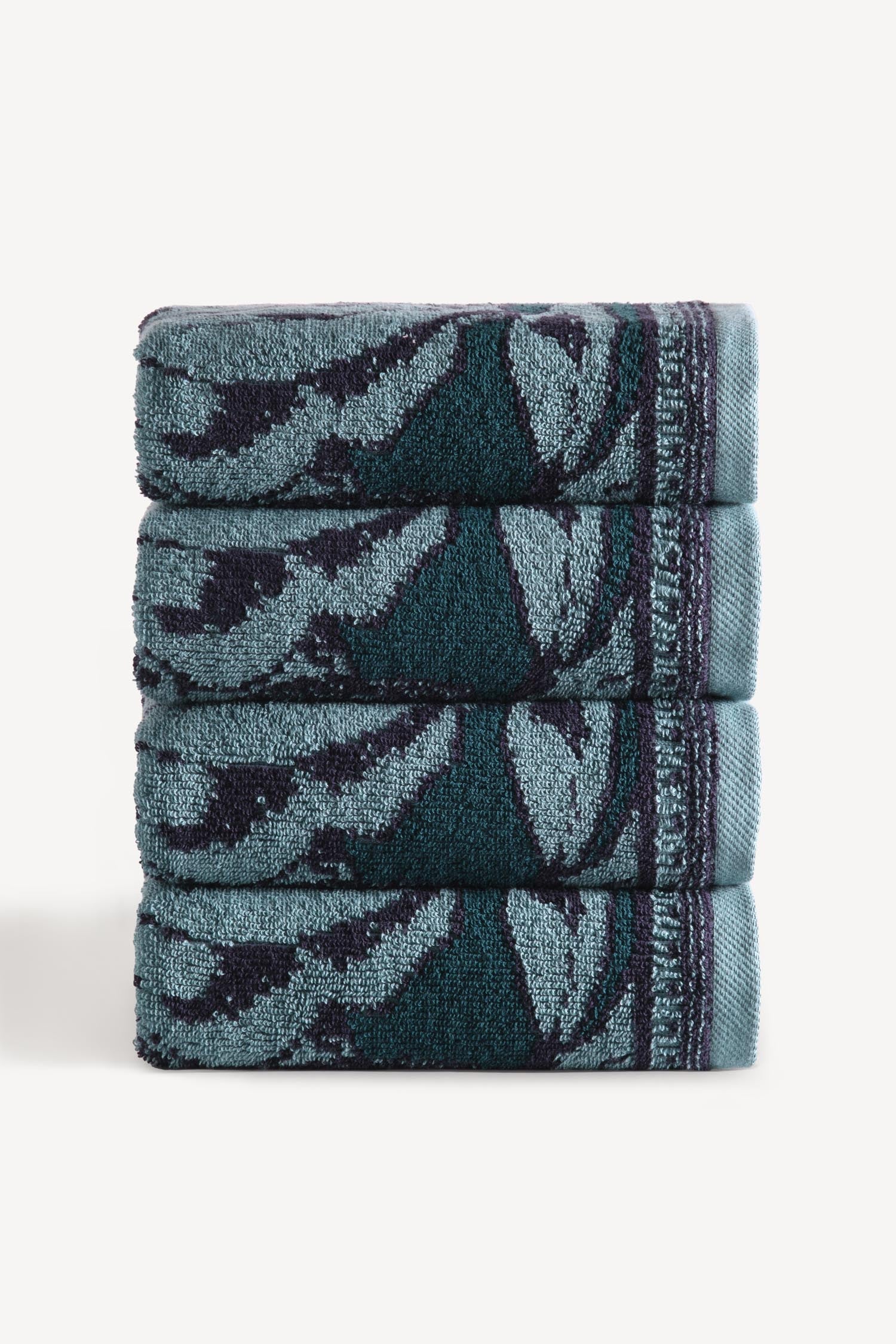 Caressa İpliği Boyalı 4’lü El Havlusu Seti Petrol - CHERX