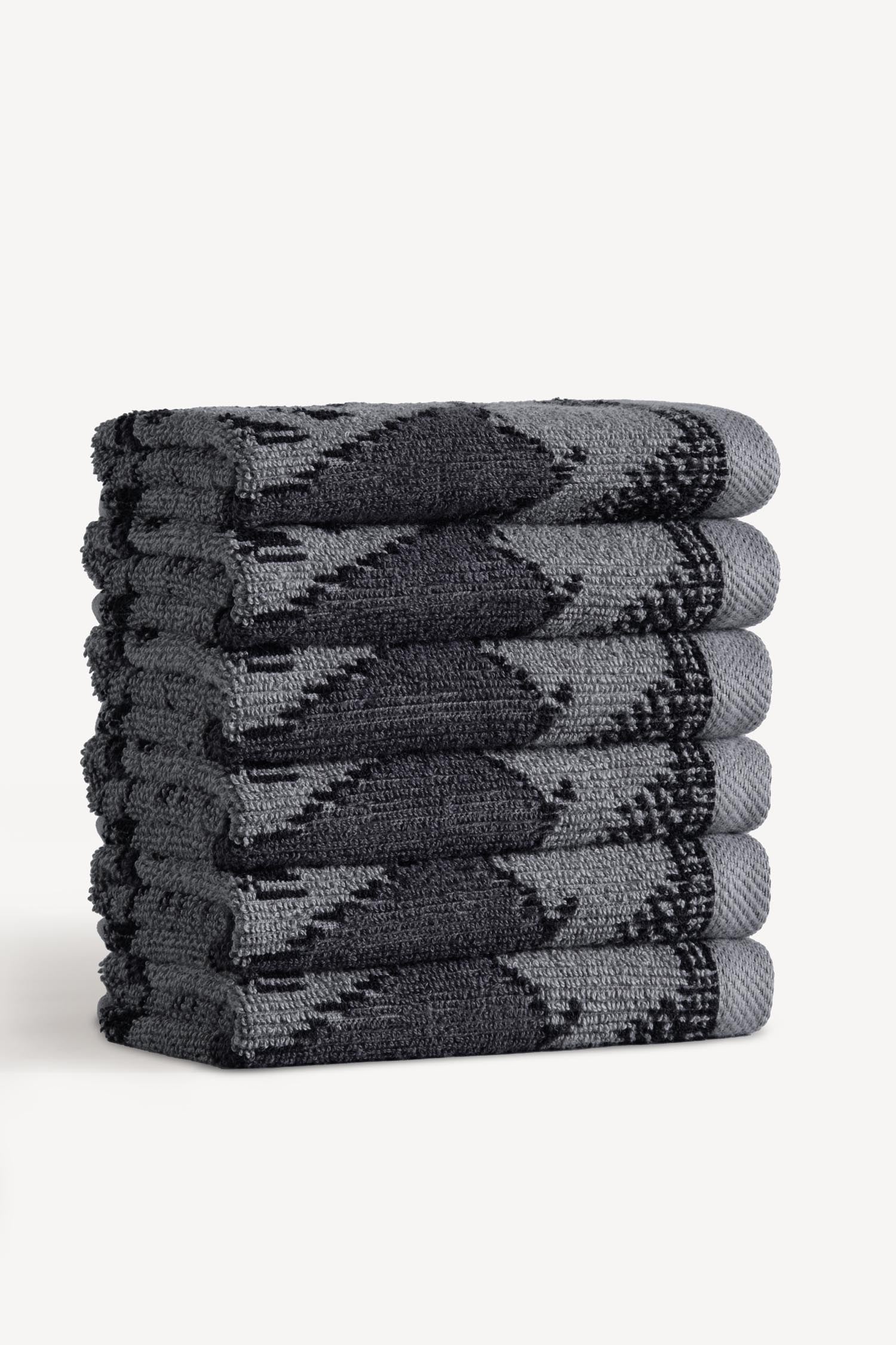 Caressa İpliği Boyalı 6'lı Misafir Havlusu Seti Antrasit - CHERX