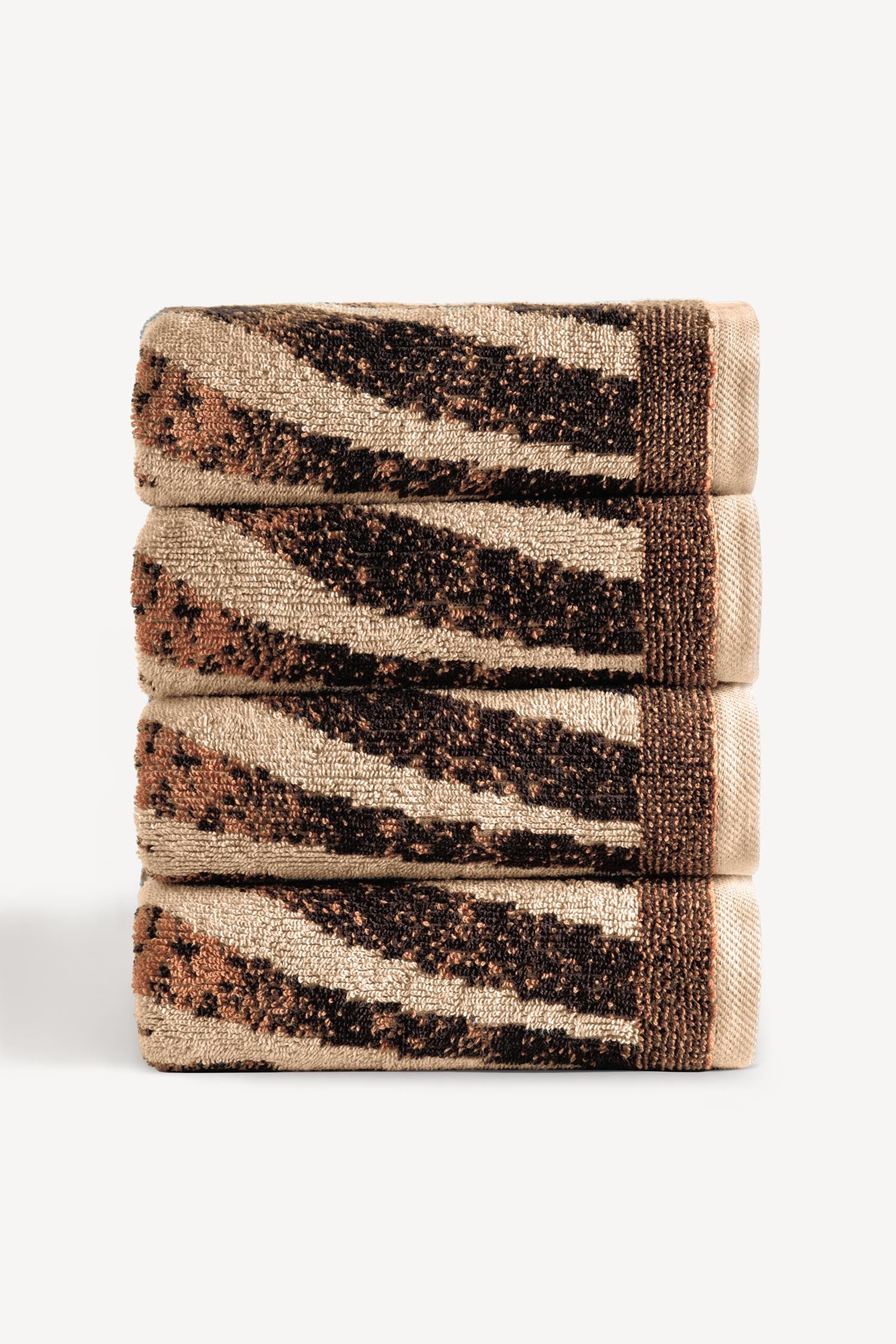 Pluma İpliği Boyalı 4’lü El Havlusu Seti Karamel - CHERX