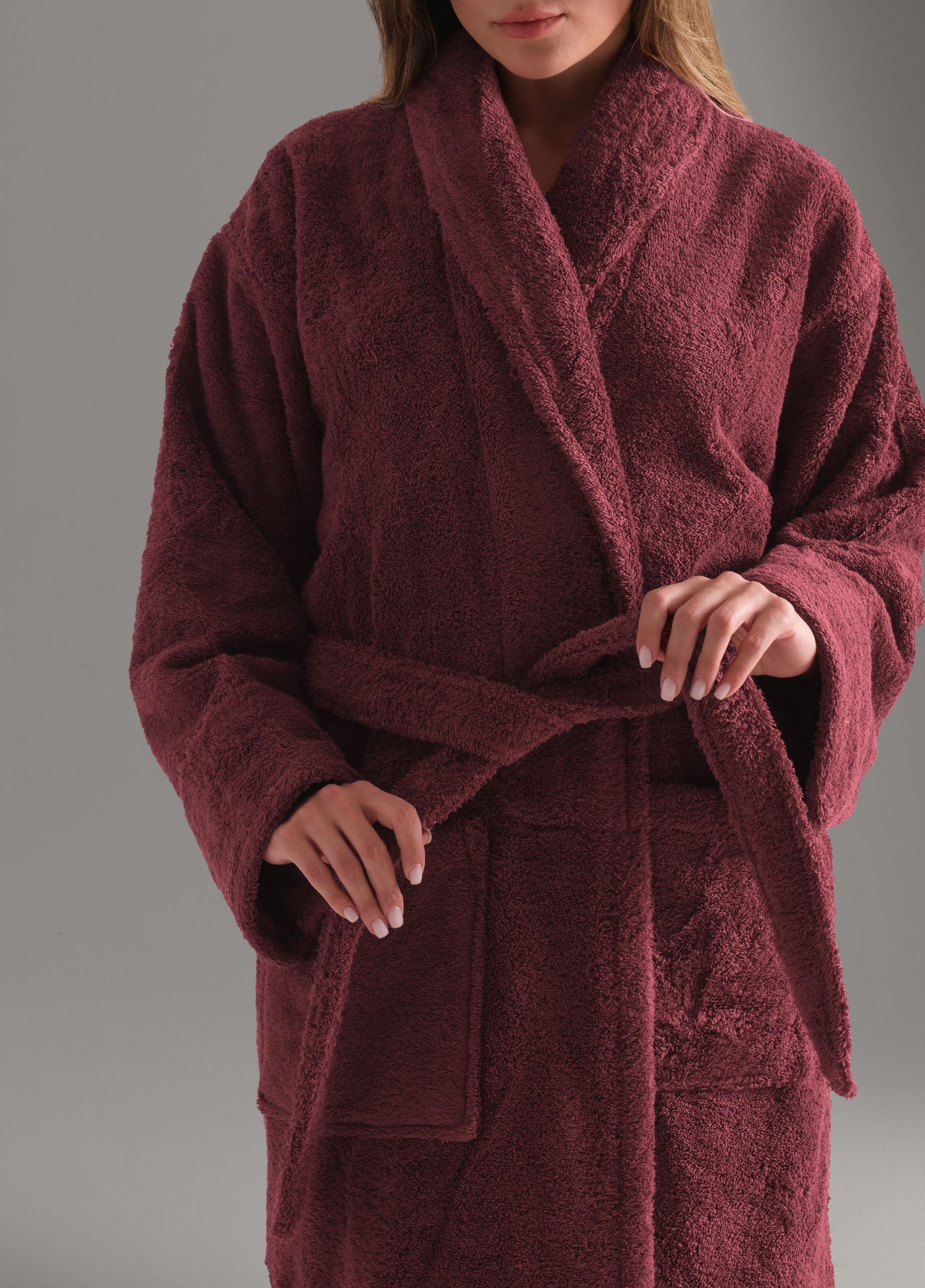 Şal Yaka Yüksek Gramajlı Bukle Bornoz Burgundy - CHERX