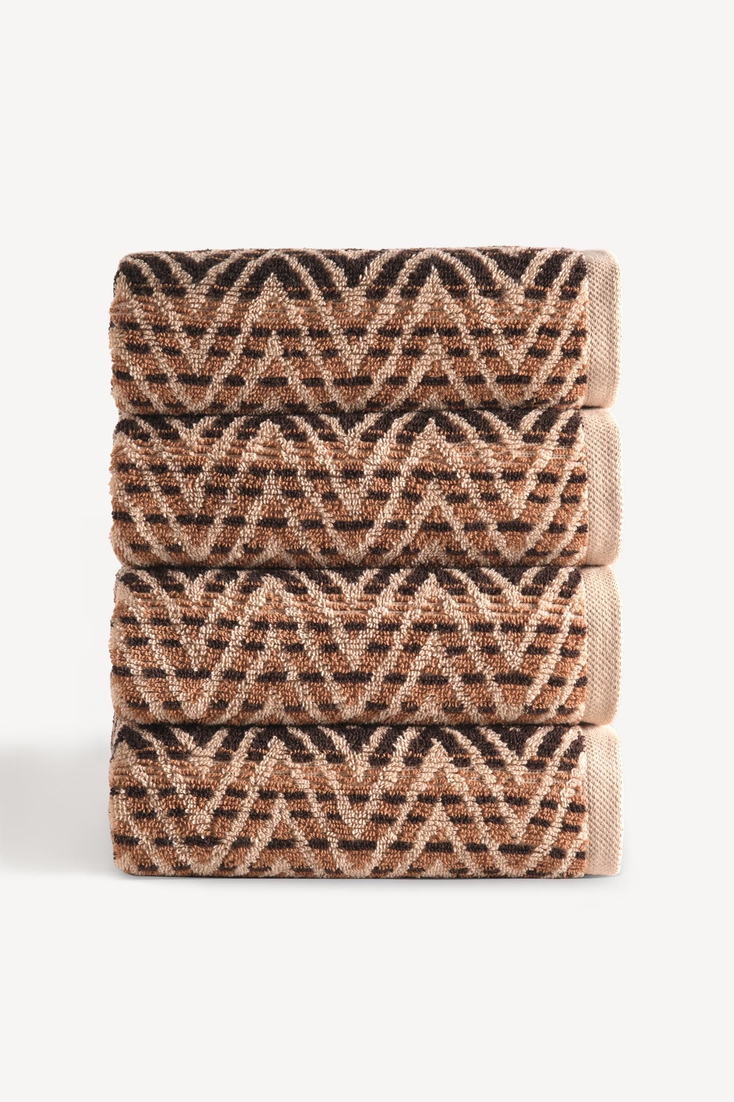 Zyon İpliği Boyalı 4’lü El Havlusu Seti Karamel - CHERX