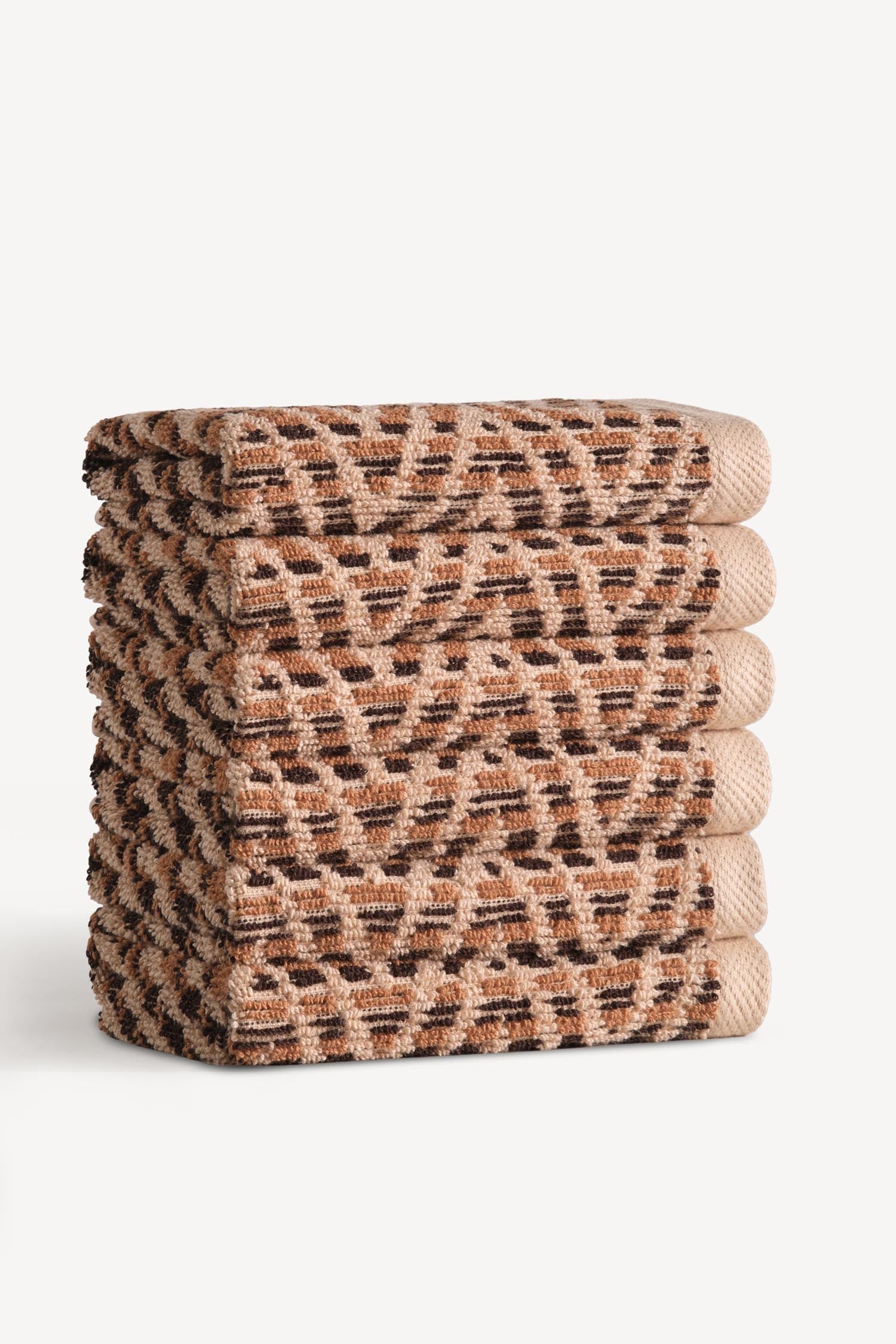 Zyon İpliği Boyalı 6'lı Misafir Havlusu Seti Karamel - CHERX